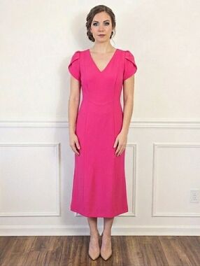 Calvin Klein Hot Pink V-Neck Midi Dress